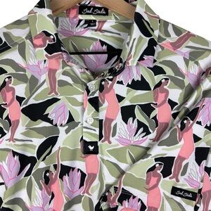 Bad Birdie Leilani Golf Polo Shirt Men Large Floral Hawaiian Performance Stretch